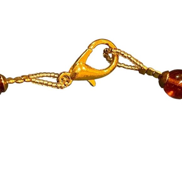 MURANO 24k Gold & Copper Infused Teadrop Pendant Venetian Glass Beads Necklace - Picture 6 of 8